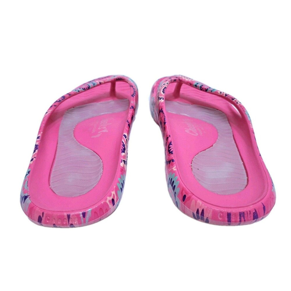 Cheeks Health Sandals Tony Little Size 8 Pink Floral Thong Flip Flops Multicolor - Picture 5 of 8